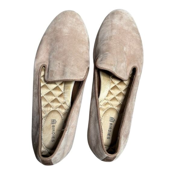Birdies Tan Suede Slip On Loafers With Quilted Lining Size 7.5